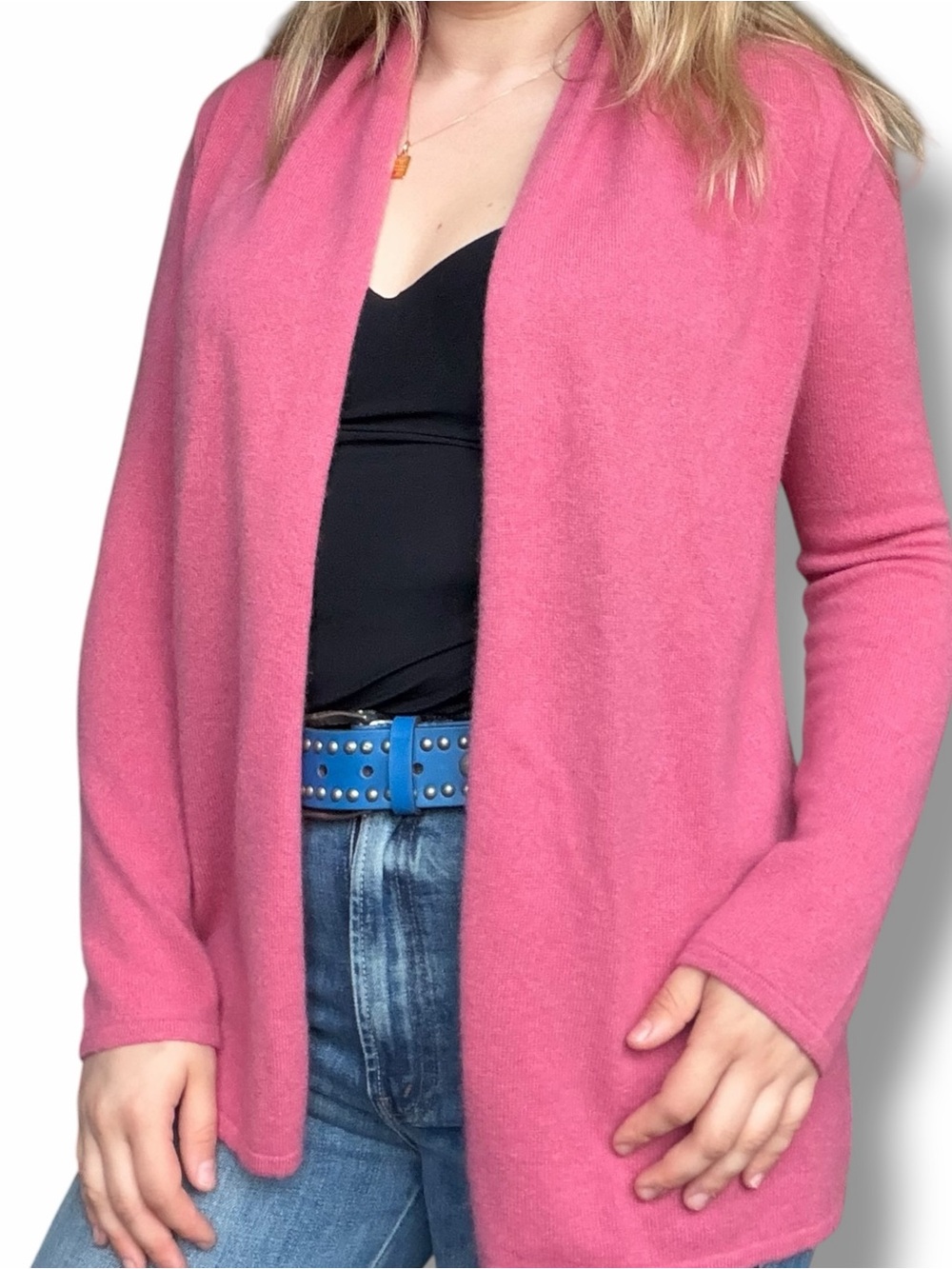 Neiman Marcus 100% Cashmere Open Front Pink Cardigan